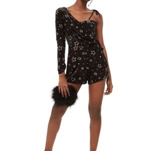 Topshop star velevt one shoulder romper sz4